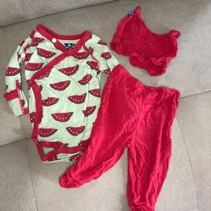 Kickee Pants 3 piece Watermelon Set